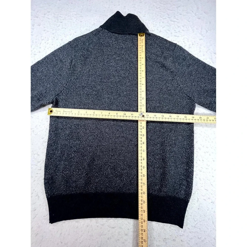 Bonobos Sweater Mens Medium Gray Herringbone Quarter Zip Mock Neck Pullover